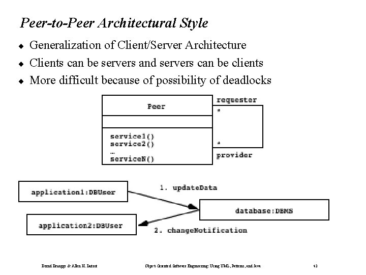 Peer-to-Peer Architectural Style ¨ ¨ ¨ Generalization of Client/Server Architecture Clients can be servers