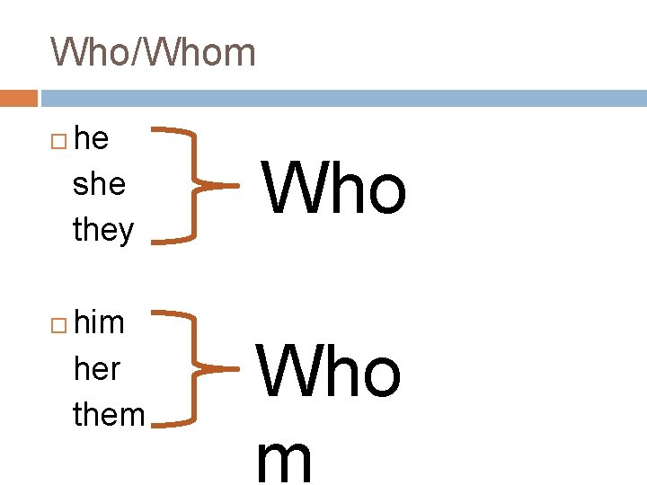 Who/Whom he she they him her them Who m 