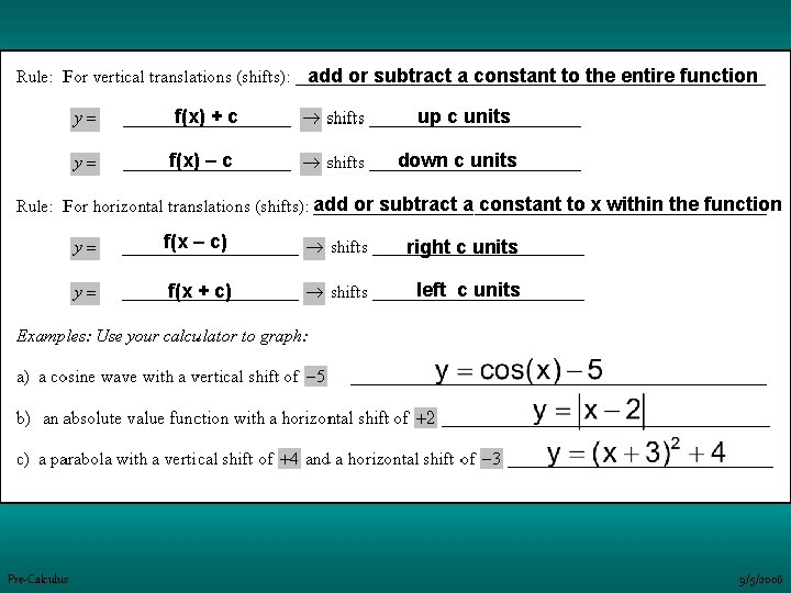 add or subtract a constant to the entire function f(x) + c f(x) –