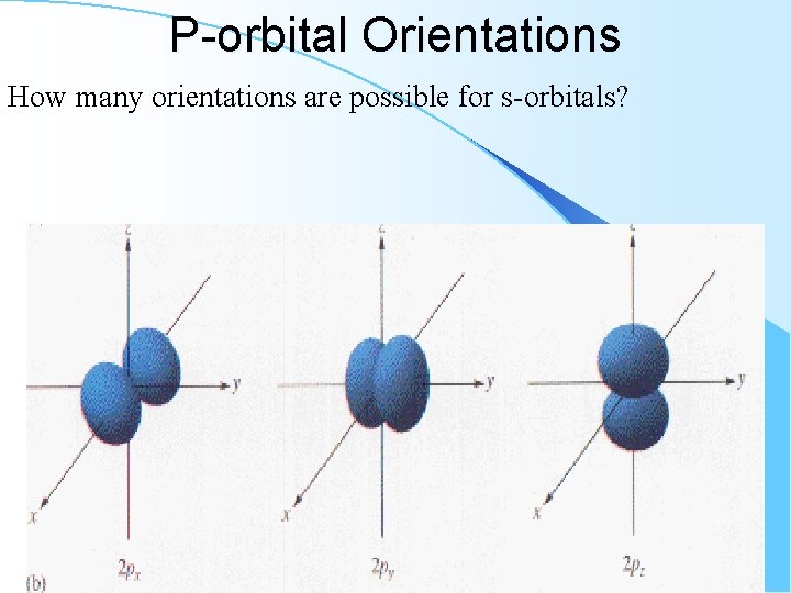 P-orbital Orientations How many orientations are possible for s-orbitals? 