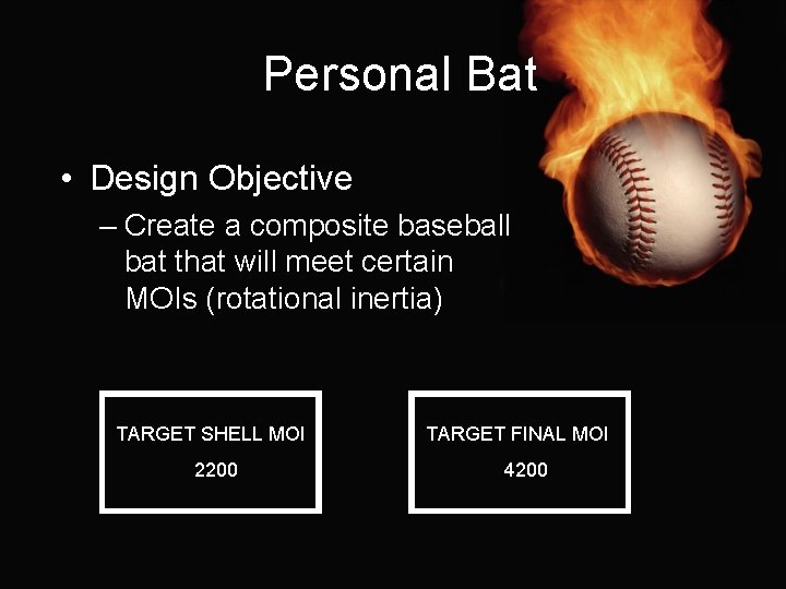 Personal Bat • Design Objective – Create a composite baseball bat that will meet