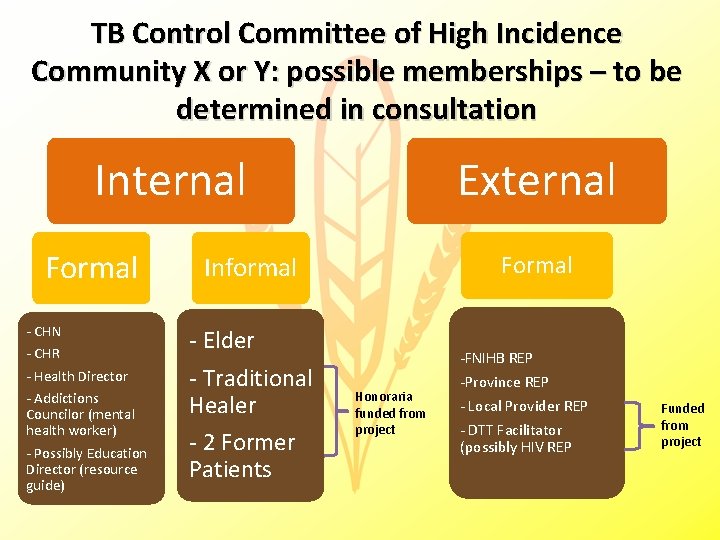 TB Control Committee of High Incidence Community X or Y: possible memberships – to