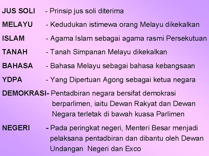 JUS SOLI - Prinsip jus soli diterima MELAYU - Kedudukan istimewa orang Melayu dikekalkan