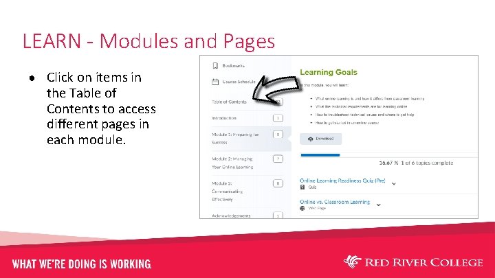 LEARN - Modules and Pages ● Click on items in the Table of Contents