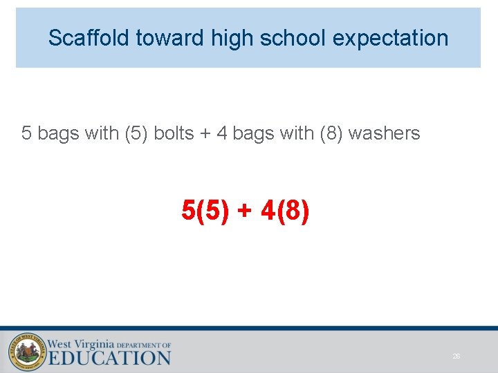 Scaffold toward high school expectation 5 bags with (5) bolts + 4 bags with