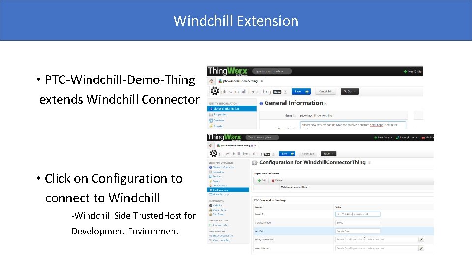 Windchill Extension • PTC-Windchill-Demo-Thing extends Windchill Connector • Click on Configuration to connect to