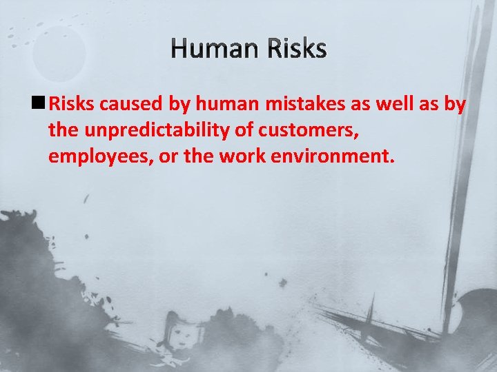 Human Risks caused by human mistakes as well as by the unpredictability of customers,