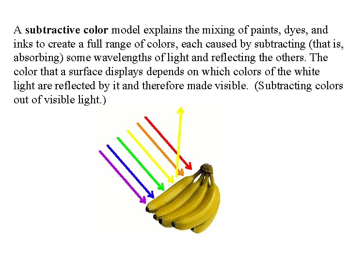 A subtractive color model explains the mixing of paints, dyes, and inks to create