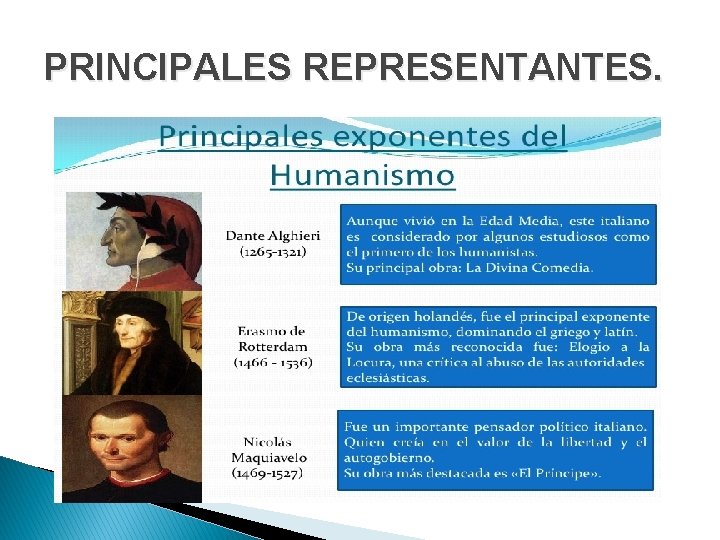 PRINCIPALES REPRESENTANTES. 