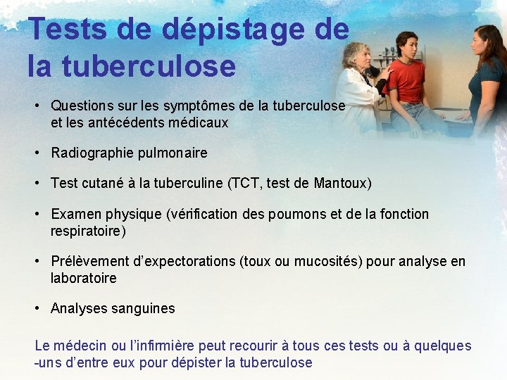 Tests de dépistage de la tuberculose • Questions sur les symptômes de la tuberculose