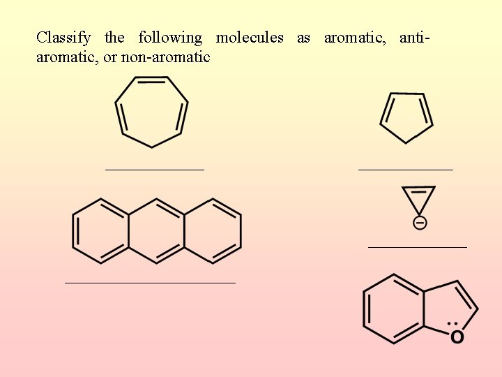 Classify the following molecules as aromatic, antiaromatic, or non-aromatic 