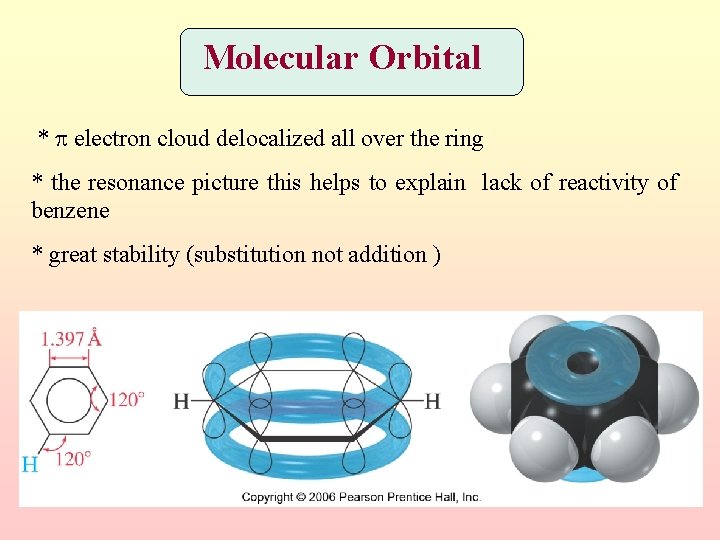 Molecular Orbital * electron cloud delocalized all over the ring * the resonance picture