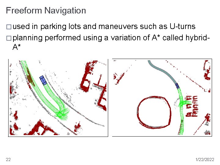 Freeform Navigation � used in parking lots and maneuvers such as U-turns � planning