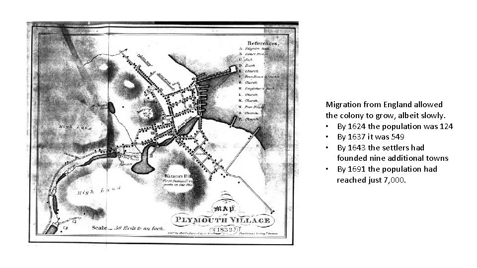 Migration from England allowed the colony to grow, albeit slowly. • By 1624 the