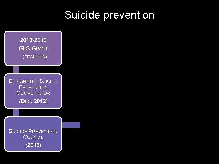 Suicide prevention 2010 -2012 GLS GRANT (TRAINING) DESIGNATED SUICIDE PREVENTION COORDINATOR (DEC. 2012) SUICIDE