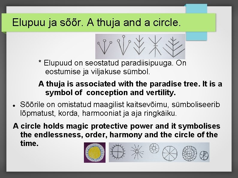 Elupuu ja sõõr. A thuja and a circle. * Elupuud on seostatud paradiisipuuga. On