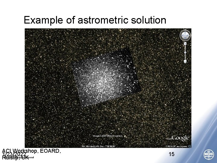 Example of astrometric solution ACI Workshop, EOARD, 1/23/2022 © NERC All rights reserved Ruislip,