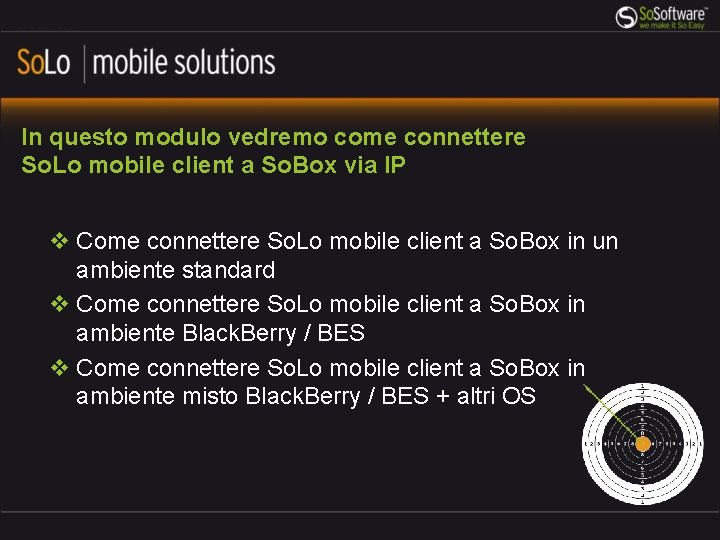 In questo modulo vedremo come connettere So. Lo mobile client a So. Box via