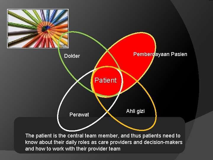 Pemberdayaan Pasien Dokter Patient Perawat Ahli gizi The patient is the central team member,