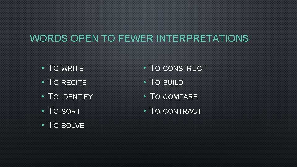 WORDS OPEN TO FEWER INTERPRETATIONS • TO WRITE • TO CONSTRUCT • TO RECITE