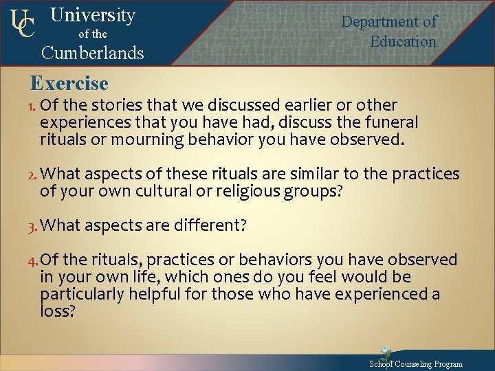 UC University of the Cumberlands Exercise Departmentof of. Education Department of Education Departmentofof. Education