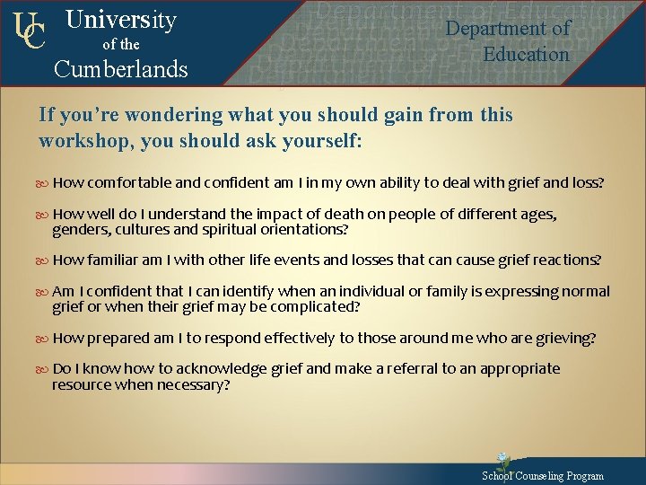 UC University of the Cumberlands Departmentof of. Education Department of Education Departmentofof. Education Departmentof
