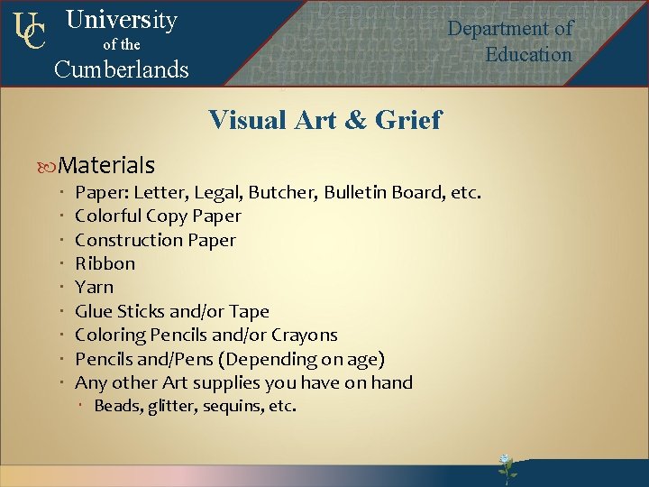 UC University of the Cumberlands Departmentof of. Education Department of Education Departmentofof. Education Departmentof