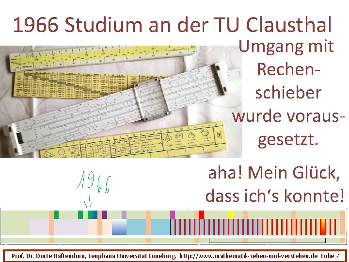 1966 Studium an der TU Clausthal Umgang mit Rechenschieber wurde vorausgesetzt. aha! Mein Glück,