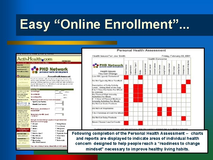 Easy “Online Enrollment”. . . Following completion of the Personal Health Assessment -- charts