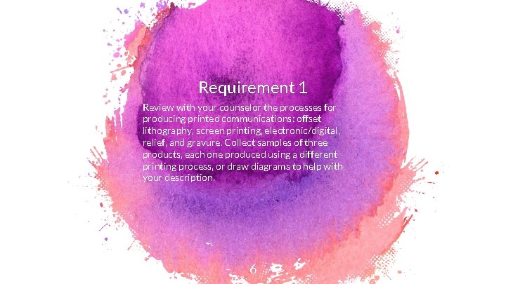 Requirement 1 Review with your counselor the processes for producing printed communications: offset lithography,