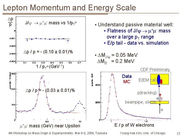 Lepton Momentum and Energy Scale p _ p J/ + - mass vs 1/p.