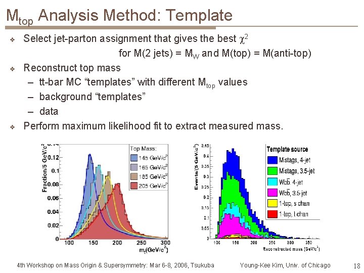 Mtop Analysis Method: Template v v v Select jet-parton assignment that gives the best