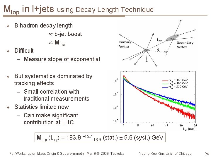 Mtop in l+jets using Decay Length Technique v v B hadron decay length b-jet