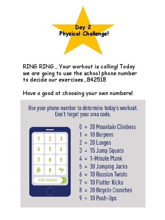 Day 2 Physical Challenge! RING… Your workout is calling! Today we are going to