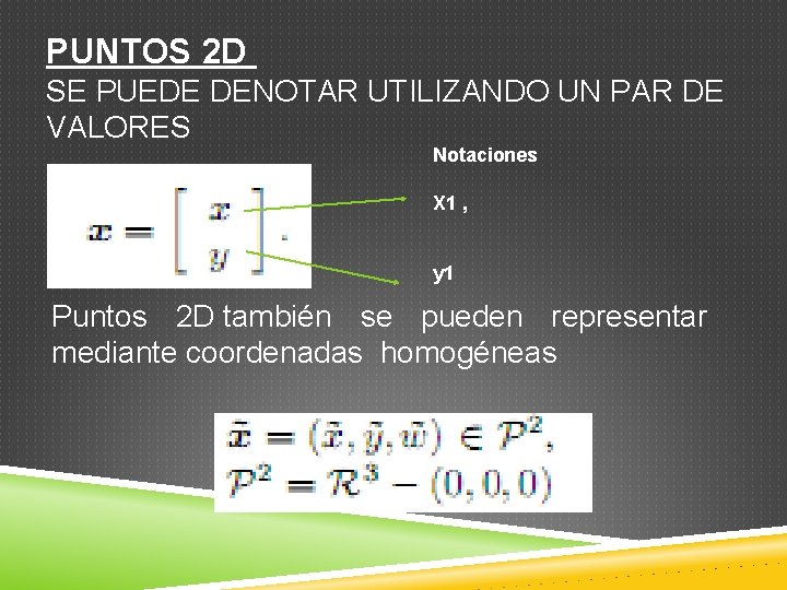 PUNTOS 2 D SE PUEDE DENOTAR UTILIZANDO UN PAR DE VALORES Notaciones X 1