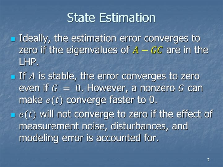 State Estimation n 7 