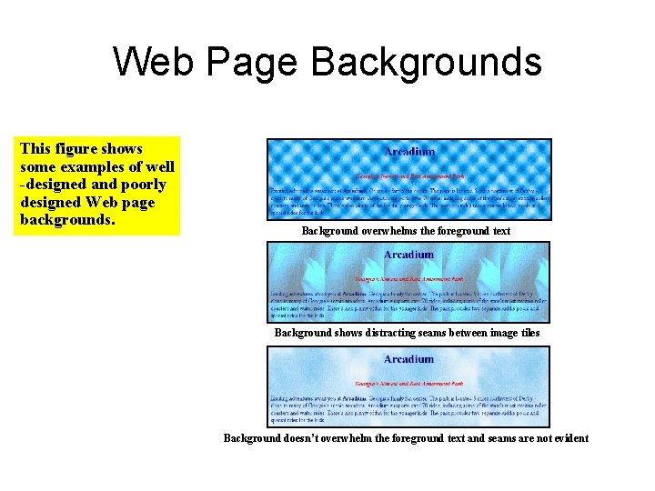 Web Page Backgrounds This figure shows some examples of well -designed and poorly designed