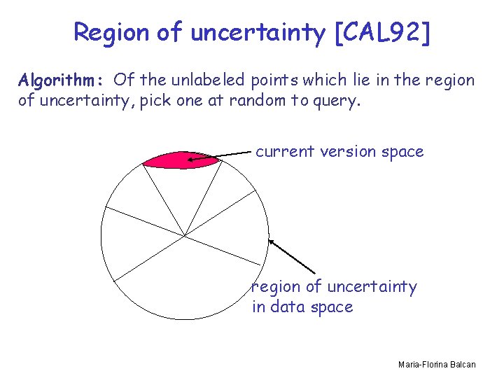 Region of uncertainty [CAL 92] Algorithm: Of the unlabeled points which lie in the