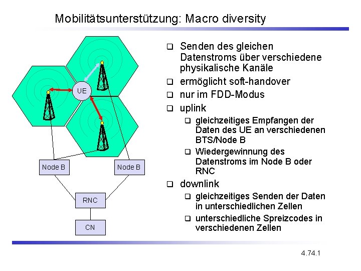 Mobilitätsunterstützung: Macro diversity Senden des gleichen Datenstroms über verschiedene physikalische Kanäle q ermöglicht soft-handover