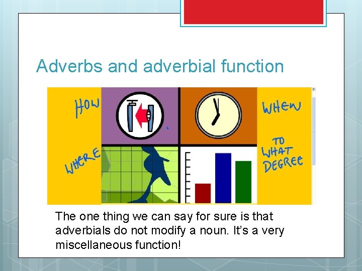Adverbs and adverbial function The one thing we can say for sure is that
