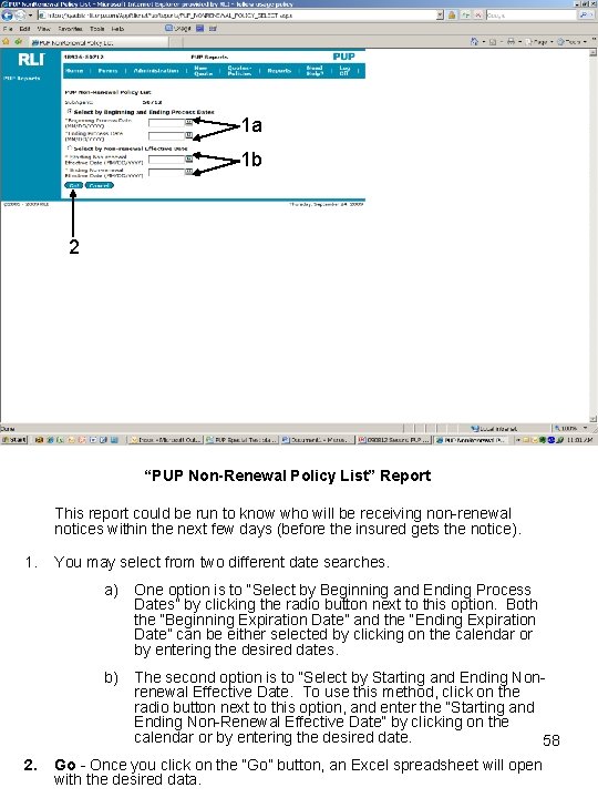 1 a 1 b 2 “PUP Non-Renewal Policy List” Report This report could be