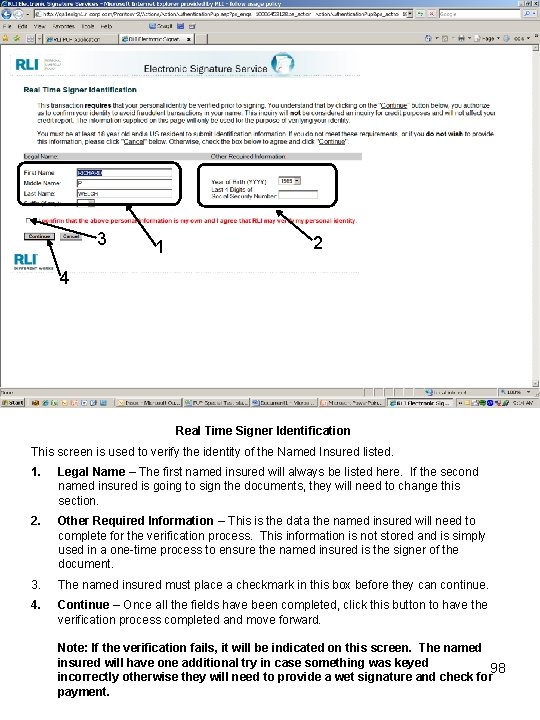 3 1 2 4 Real Time Signer Identification This screen is used to verify