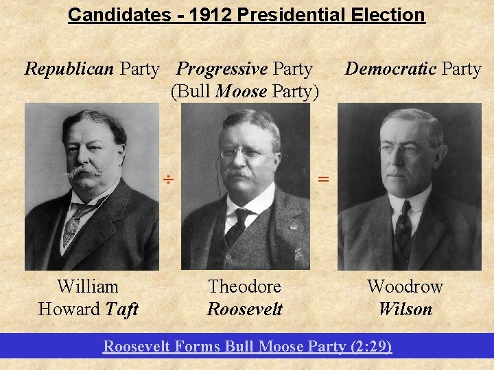 Candidates - 1912 Presidential Election Republican Party Progressive Party (Bull Moose Party) ÷ William