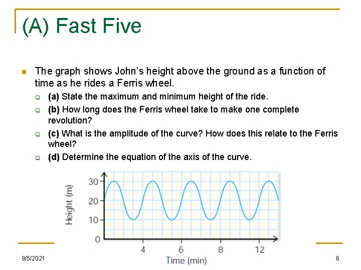 (A) Fast Five n The graph shows John’s height above the ground as a