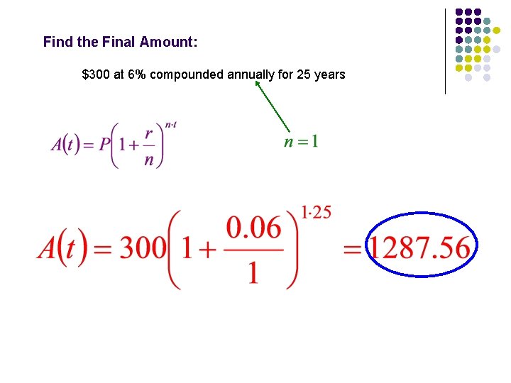 Find the Final Amount: $300 at 6% compounded annually for 25 years 