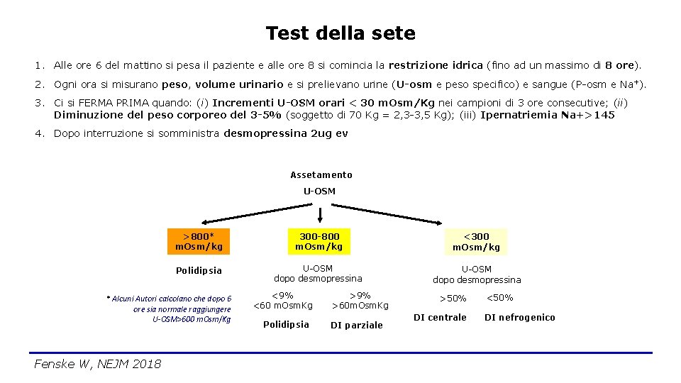 Test della sete 1. Alle ore 6 del mattino si pesa il paziente e