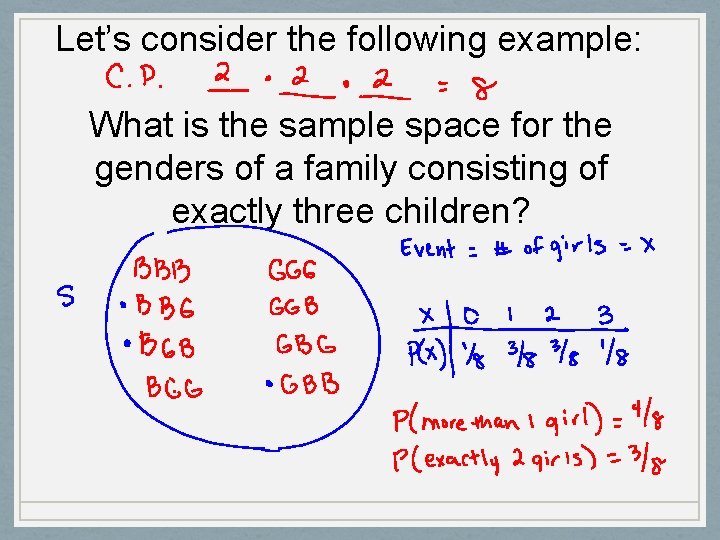 Let’s consider the following example: What is the sample space for the genders of