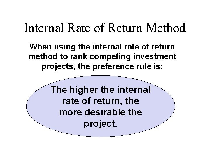 Internal Rate of Return Method When using the internal rate of return method to
