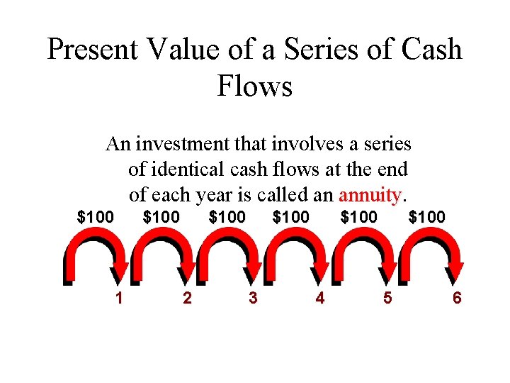Present Value of a Series of Cash Flows An investment that involves a series