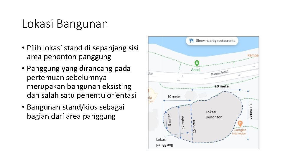 Lokasi Bangunan • Pilih lokasi stand di sepanjang sisi area penonton panggung • Panggung